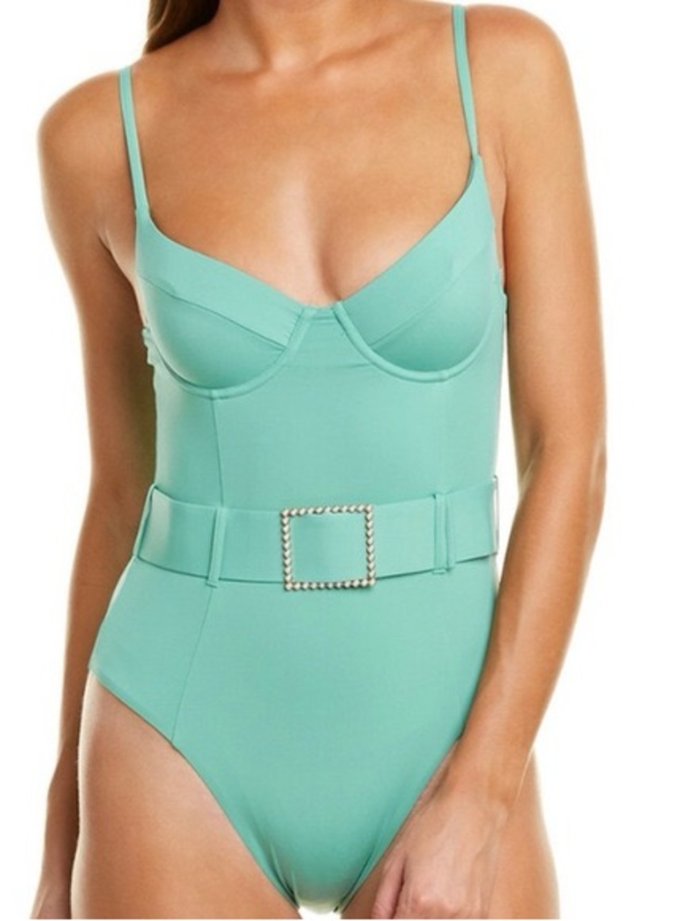 We Wore What Danielle Belted One-Piece Swimsuit XS NWT Mint Green Built In Bra